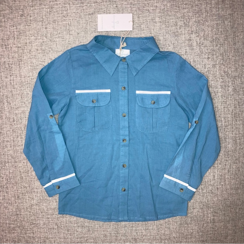 Dear Georgie Blue Sky Button Down Boys Shirt size 4/5 NWT